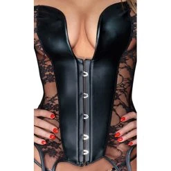 Noir Handmade Kanten Jarretelkorset Met Wetlook Details 9 Noir Handmade Kanten Jarretelkorset Met Wetlook Details -Obsessive Shop 26112361021 3