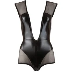 Cottelli Collection Wetlook Body Met Netstof - Zwart -Obsessive Shop 26409701021