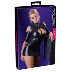 Cottelli Collection Cold Shoulder Wetlook Mini Jurkje - Zwart -Obsessive Shop 27157751021 3