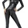 Noir Handmade Spannende Wetlook Catsuit Met Slangenprint En Rits - Zwart -Obsessive Shop 27306421021