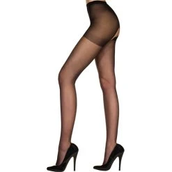 MUSIC LEGS Klassieke Panty Met Open Kruis - Zwart