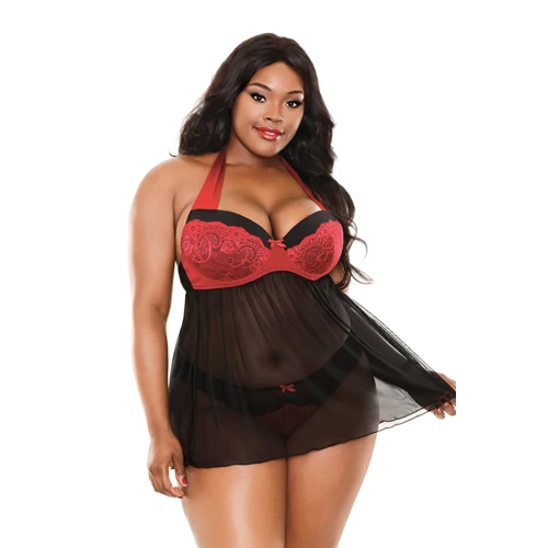 Curve Sophia Halternek Babydoll - Zwart/Rood 3 Curve Sophia Halternek Babydoll - Zwart/Rood